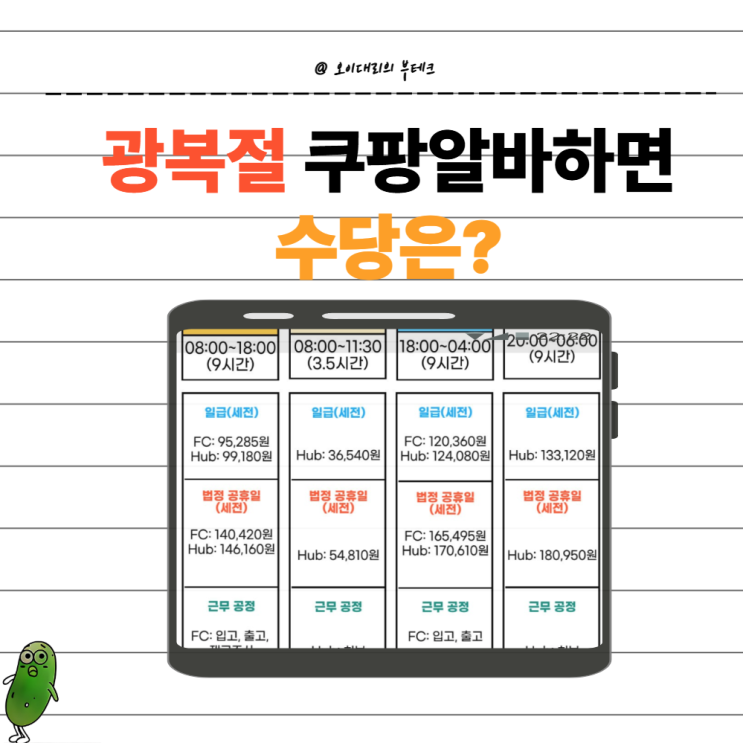  광복절 쿠팡 알바 인센티브 공휴일 추가수당은?
