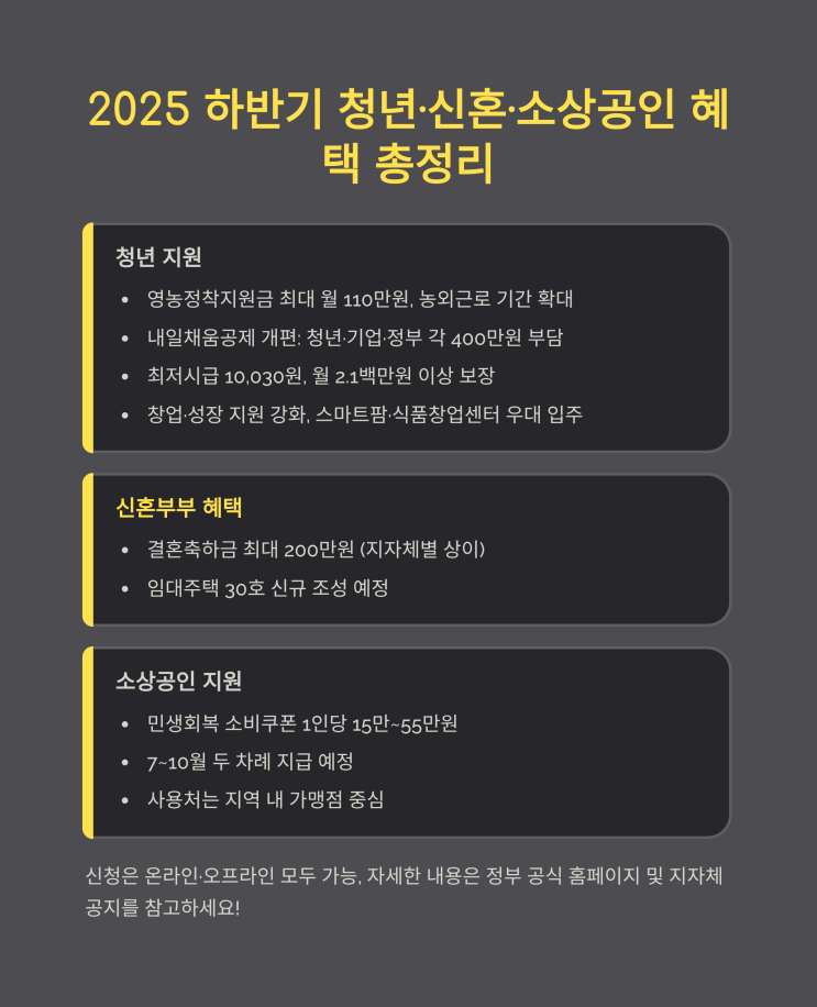  청년, 신혼, 소상공인 필독! 2025 하반기 정부 혜택 총정리