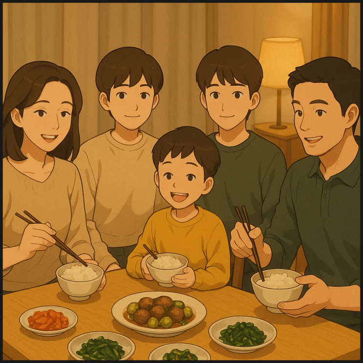 우리가족 저녁식사 시간 : 챗지피티5 SORA 이미지 생성