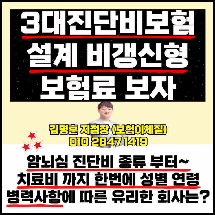  3대진단비보험 설계 비갱신형 보험료 보자