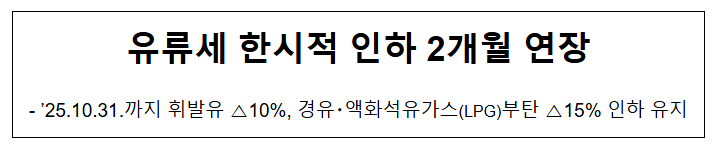 유류세 탄력세율 한시적 인하조치 2개월 연장