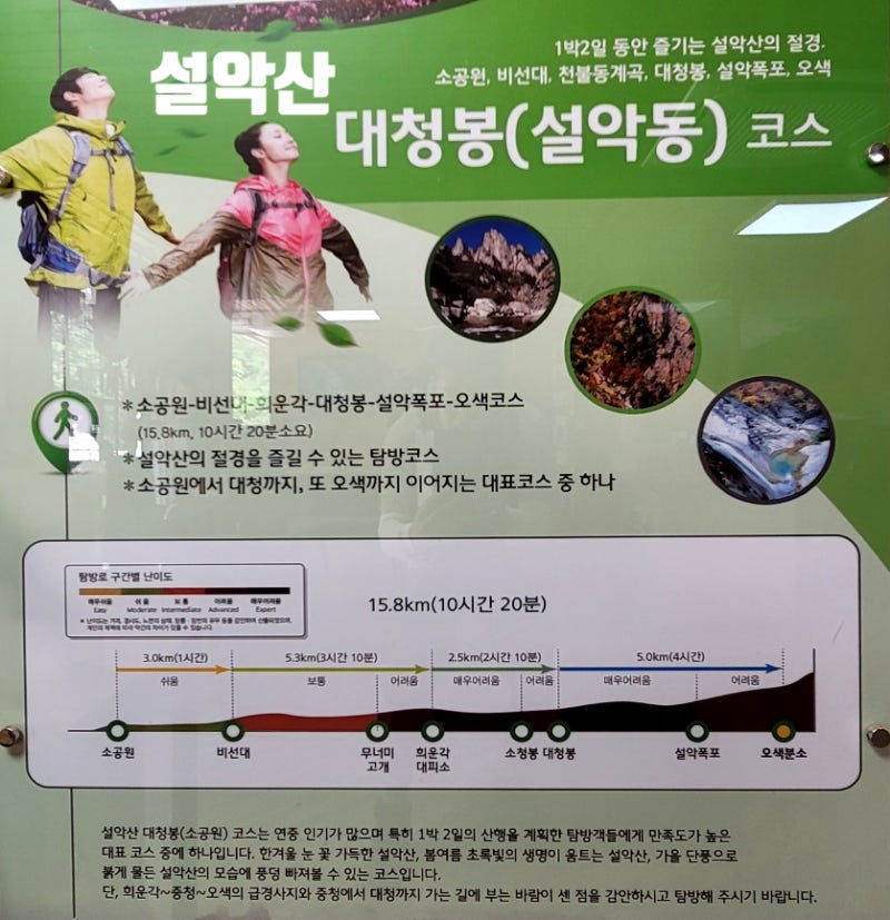설악산 대청봉 최단코스 소공원 설악동 등산코스 시간