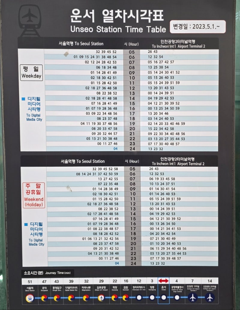 인천 영종도 영종국제도시 운서역 공항철도 시간표 노선도 소요시간