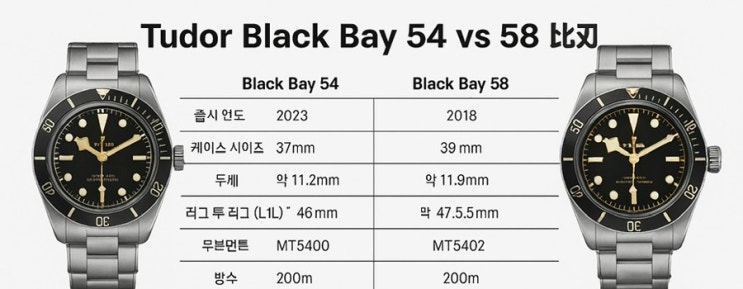  롤렉스 동생 튜더 블랙베이54백화점 구매기, 블랙베이58과 비교.