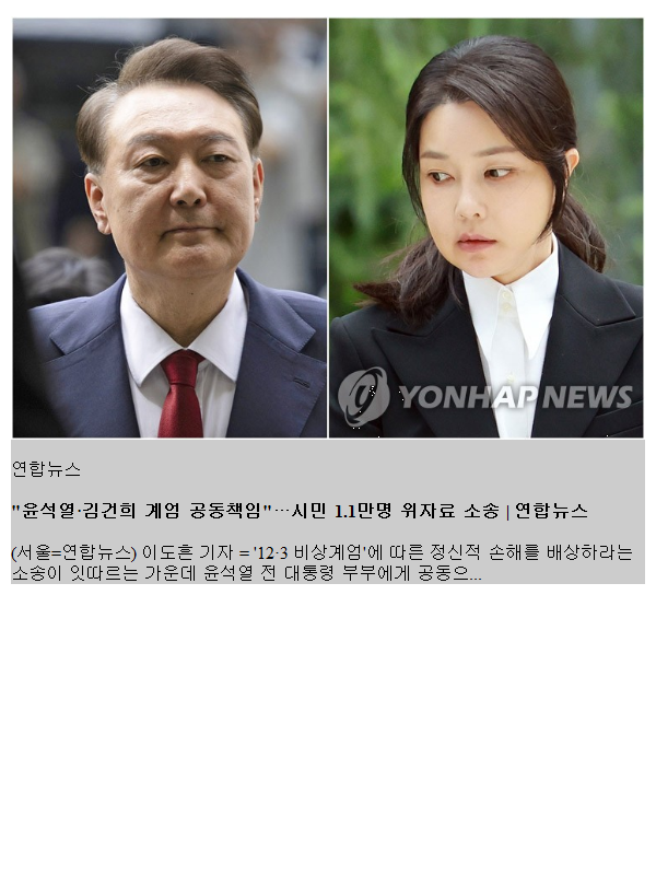 "윤석열·김건희 <b>계엄</b> <b>공동책임</b>"…시민 1.1만명 위자료 소송