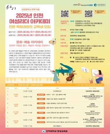 2025년 인천 여성리더 아카데미 문화‧예술 과정 교육생 모집