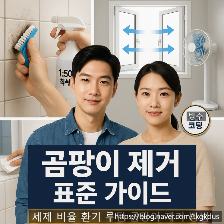  곰팡이 제거 표준 가이드: 세제 비율표 + 환기 루틴 3단계 + 방지 코팅 체크리스트