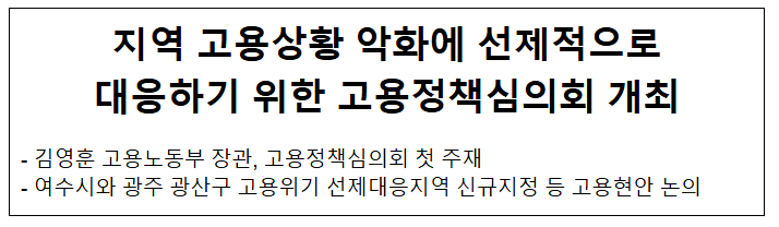지역 고용상황 악화에 선제적으로 대응하기 위한 고용정책심의회 개최