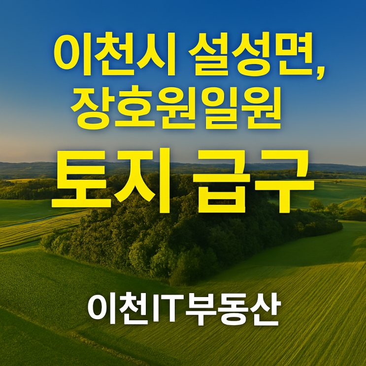  이천 대형 토지, 이천IT부동산이 '긴급히' 찾는 이유가 있습니다! (설성면·장호원읍 소유주 주목)