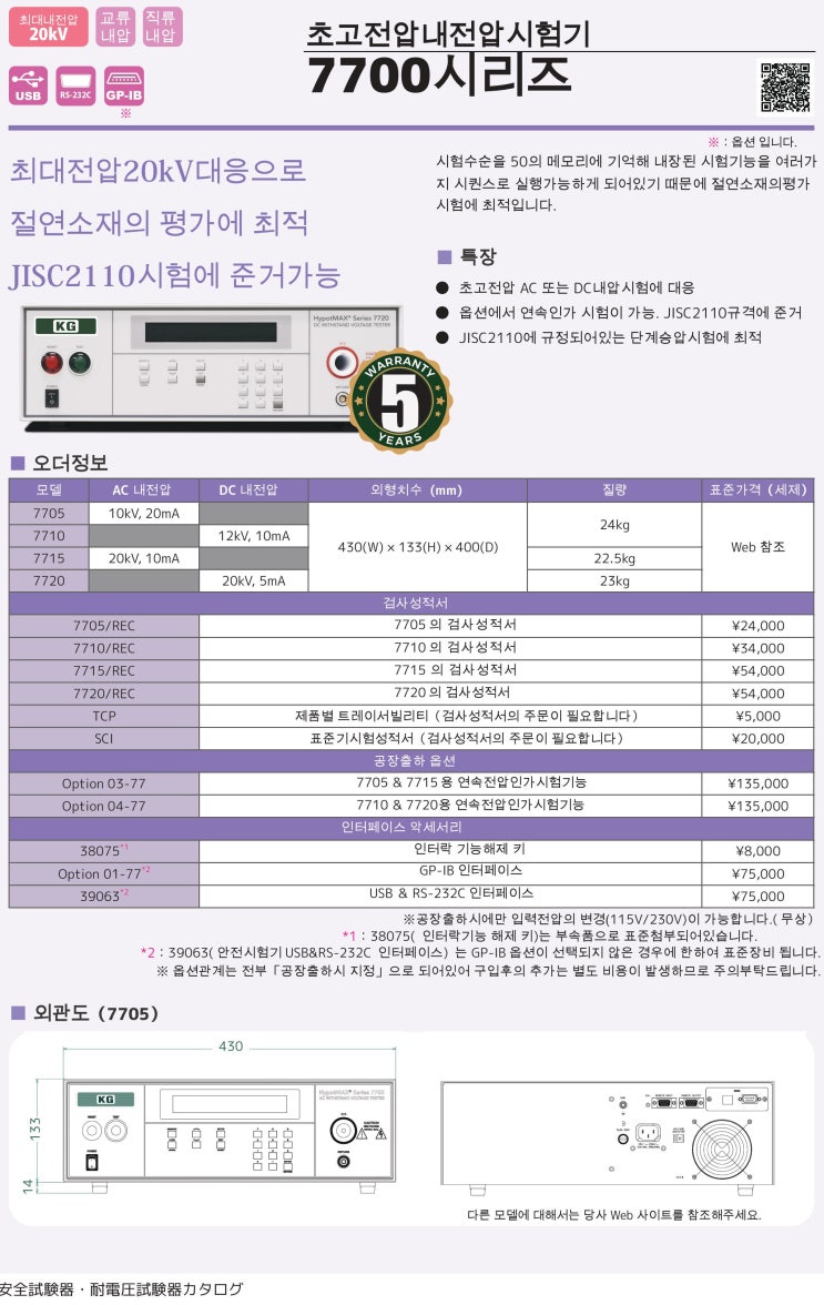  KEISOKU 초고전압 내전압 시험기 7700시리즈