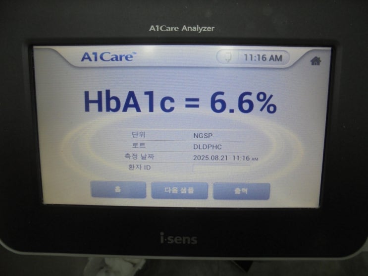  콜레스테롤 149mg/dl →185mg/dl, 당화혈색소 6.5%→6.6% (당뇨약, 고지혈증약 중단)