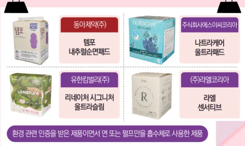 유한킴벌리 좋은 느낌 중형 생리대 종류. 무표백, 좋은순면, 오리지널, 입는 데이팬티. 라네....