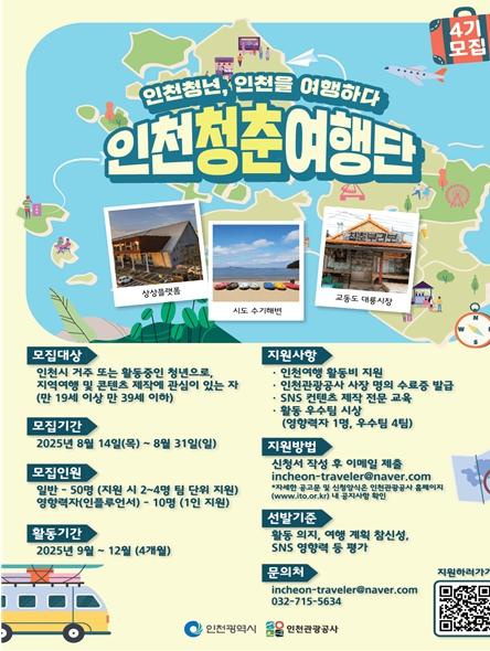  인천시 ‘인천청춘여행단 4기’ 참가자 60명 모집