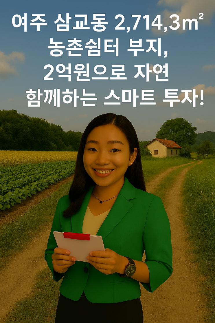   여주 삼교동 2,714.3 농촌쉼터 부지, 2억원의 힐링 & 미래가치 동시 매매! ️