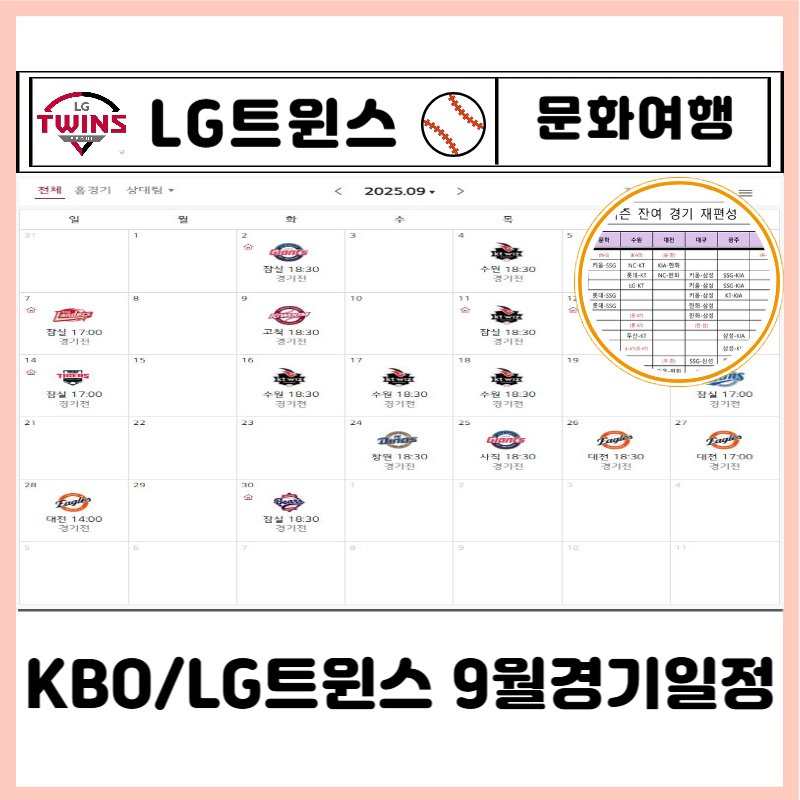 2025년 KBO LG트윈스 9월 야구경기일정ㅣ티켓예매방법 가격 좌석배치도(ft.취소표 시간)
