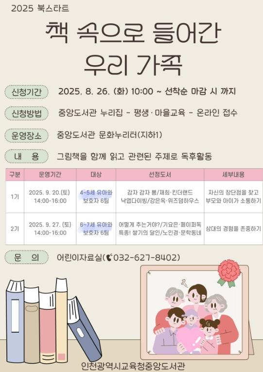 인천광역시교육청중앙도서관, ‘책 속으로 들어간 우리 가족’ 프로그램 참여자 모집