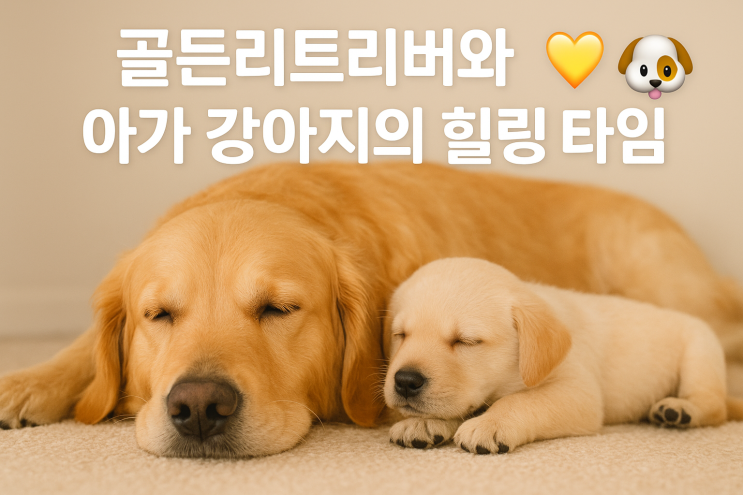  골든리트리버와 아가 강아지가 주는 평온한 힐링 타임