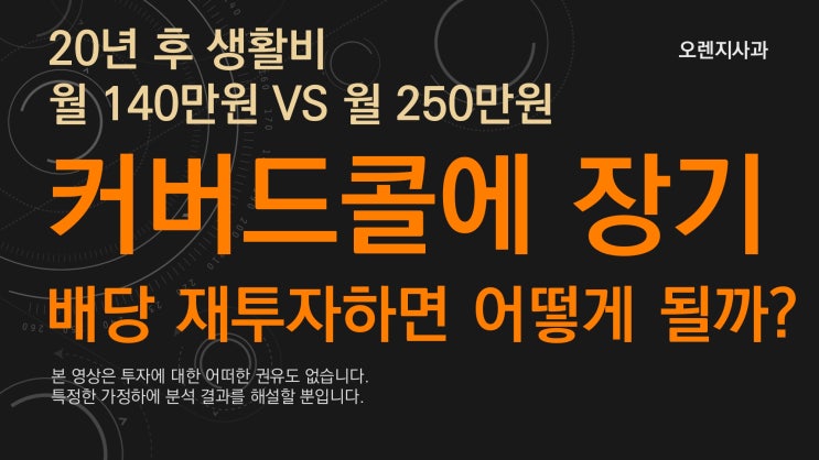  월 140만원 vs 250만원 - 커버드콜에 20년간 배당 재투자하면 얻게 되는 실질 현금 흐름