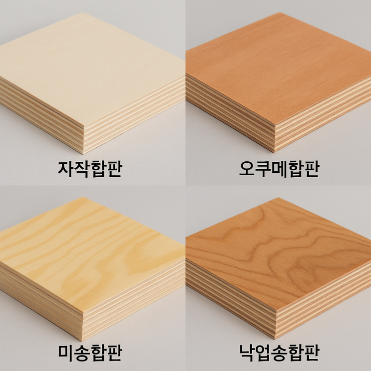  합판 가공 목공소 추천, 자작 오쿠메 미송 낙엽송 자재 특징