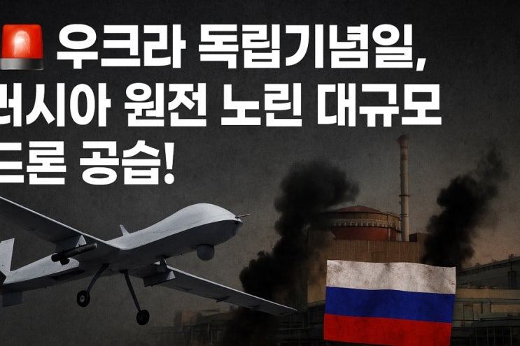 “우크라 <b>독립기념일</b>, 러시아 원전 노린 대규모 드론 공습!”