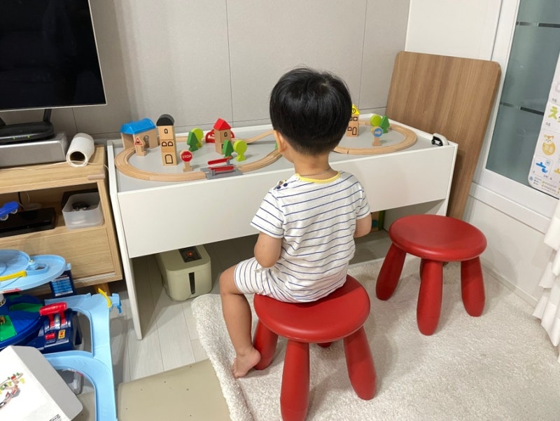 [내돈내산]이케아 기차놀이 플레이 테이블 둔드라 수납형 서랍 놀이테이블