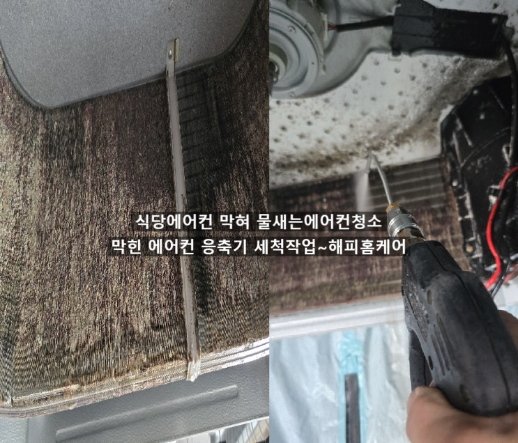  부산화명동 식당에어컨 곰팡이덩어리에 막혀 물새는 천정에어컨청소