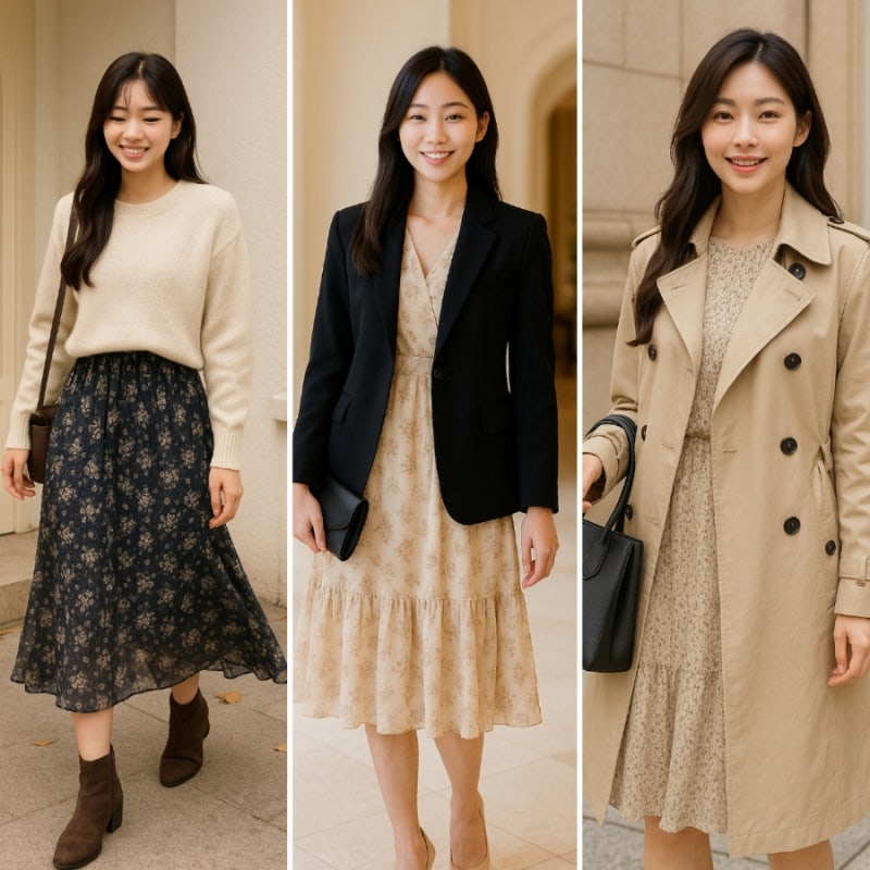 가을 쉬폰원피스 코디 데일리룩 하객룩 출근룩