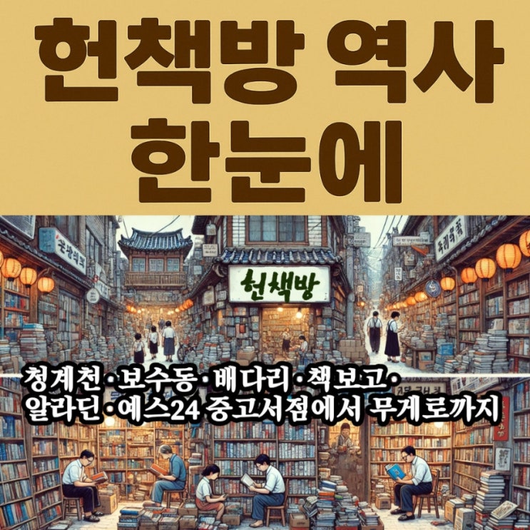   헌책방 역사 한눈에 – 청계천 거리·보수동 책방 골목·배다리·책보고· 알라딘·예스24 중고서점에서 무게로까지