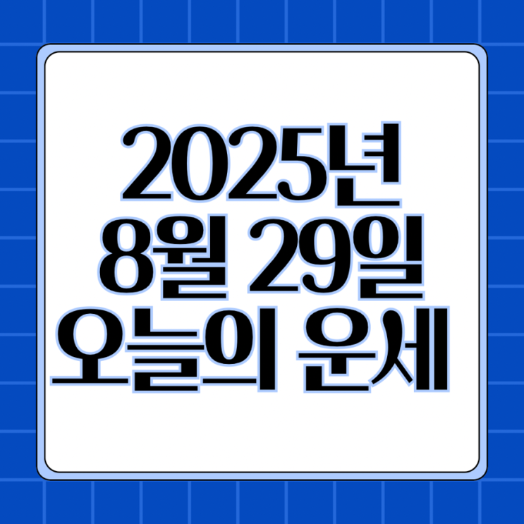  2025년 8월 29일 운세 오늘의운세 띠별운세