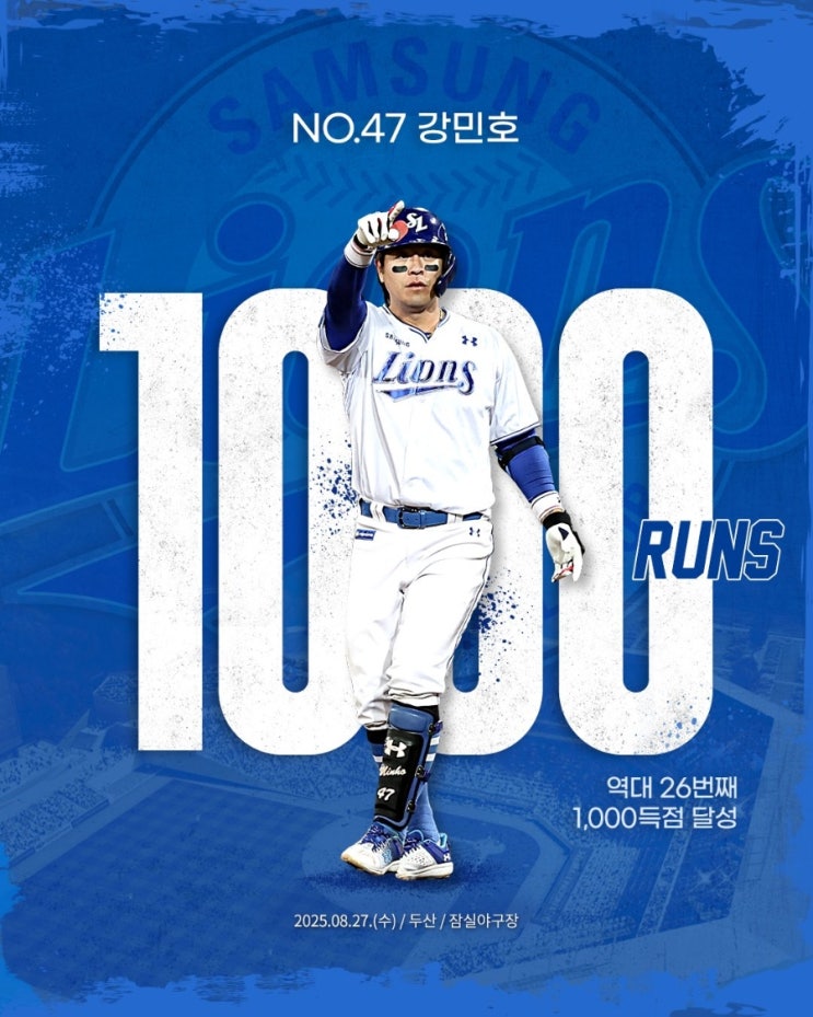 <b>삼성</b>NO.47_<b>강민호</b>_KBO 역대26번째 <b>1000득점</b> 달성... 