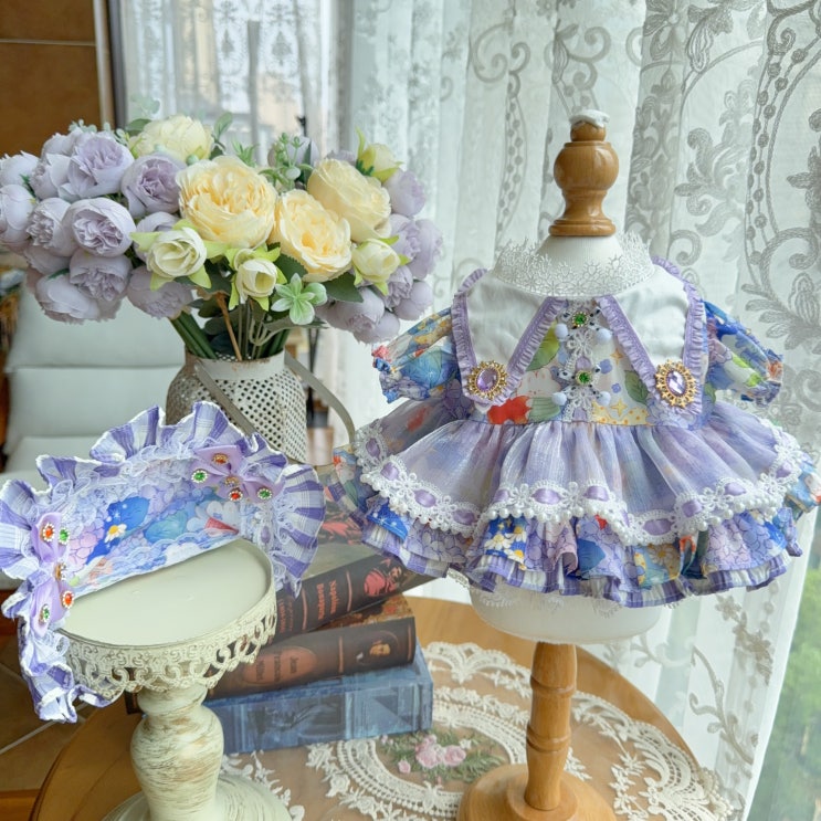  20cm 보랏빛 블루 플로럴 원피스 세트 인형옷 롱바디 체형 아이돌인형옷