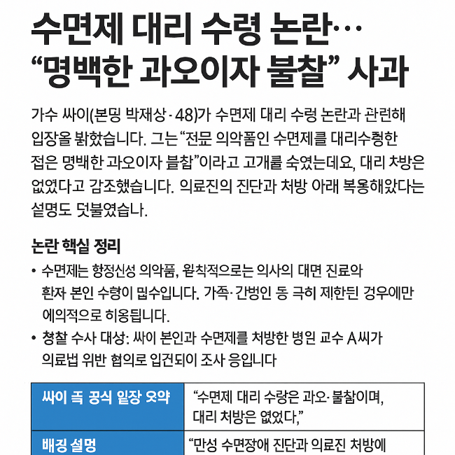 싸이 수면제 논란 전말, 대리 처방은 없었다?