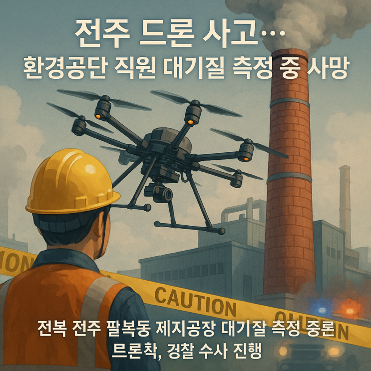 <b>전주</b>  제지<b>공장</b> 굴뚝서 60 드론 <b>추락</b>…환경공단 직원 대기질... 