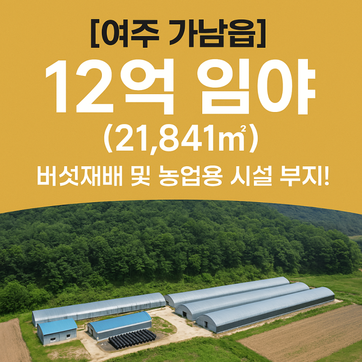  [대규모 임야] 여주 가남읍 21,841 (12억), 버섯재배사 사업 최적지 전격 공개!
