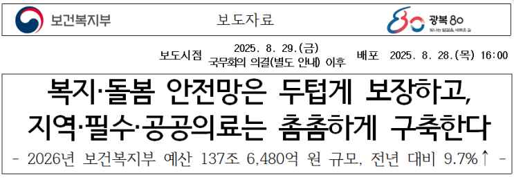 보건복지부'26년 <b>예산안</b> 관련 <b>의료급여</b> 혜택 및 수혜 기업... 
