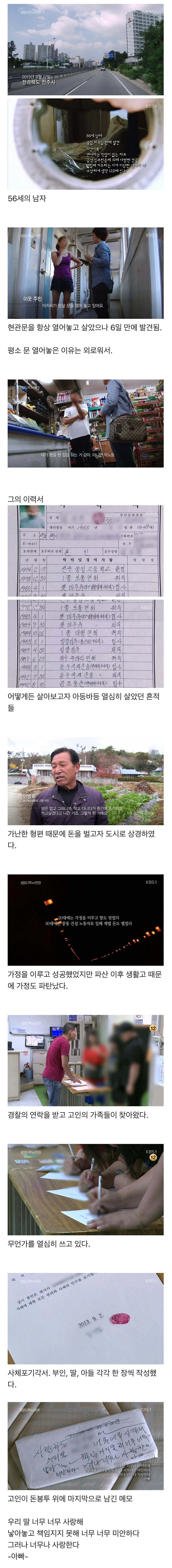  숨진지 6일만에 발견된 56세 남자(고독사)