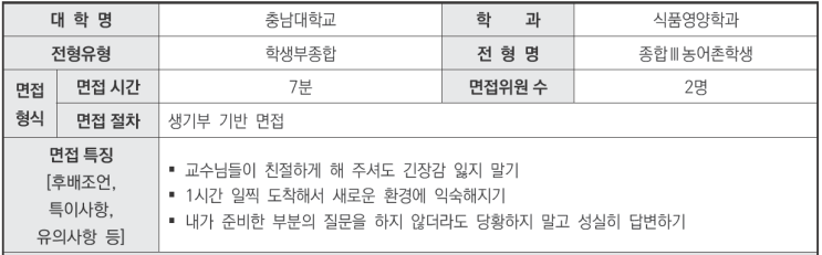  2024학년도 충남대학교 식품영양학과 학생부종합Ⅲ 농어촌학생전형 면접 기출 문제[유신창현국어영어CMA학원]