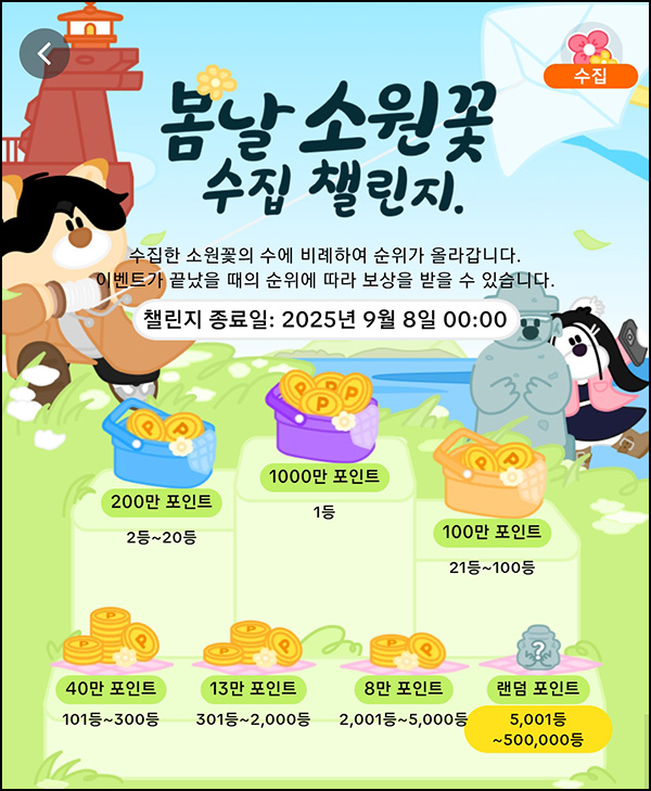  틱톡 봄날 소원꽃 챌린지(8만원등 50만명)전원~09.08