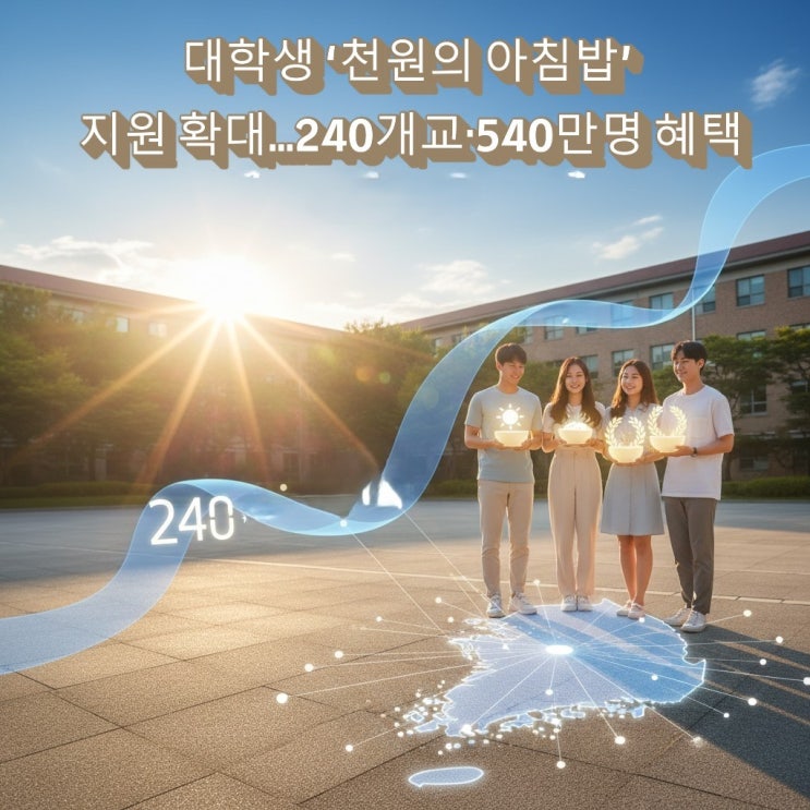 대학생 ‘<b>천원의 아침밥</b>’ <b>지원 확대</b>! 240개교 540만명 혜택... 