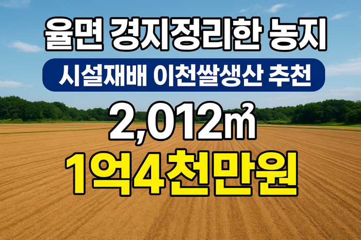  "이천쌀 생산의 꿈! 율면 2,012 경지정리 시설재배 농지 1억 4천만원"