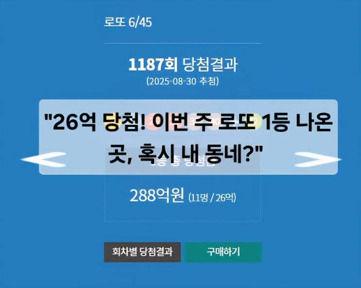  1. "26억 당첨! 이번 주 로또 1등 나온 곳, 혹시 내 동네?"