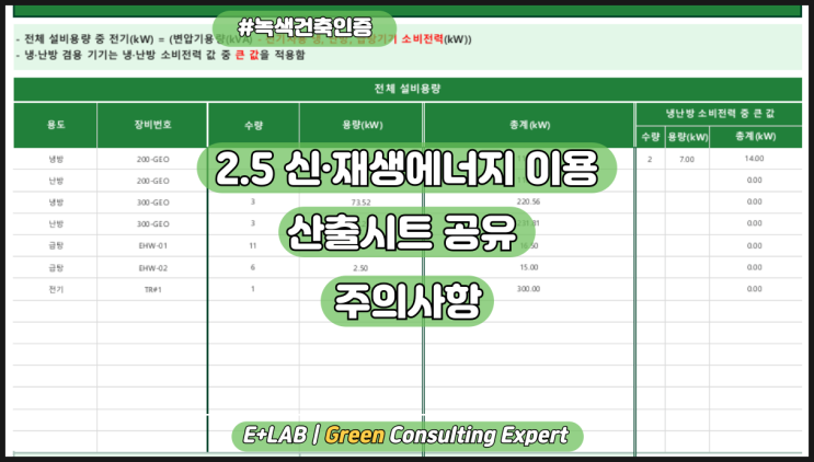  녹색건축인증 2.5 신·재생에너지 이용 산출시트 공유 및 주의사항