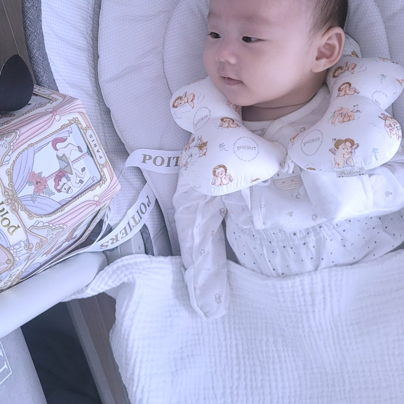 유아 카시트 목베개 신생아 아기 매쉬 플라워 유모차 목쿠션 쁘아띠에