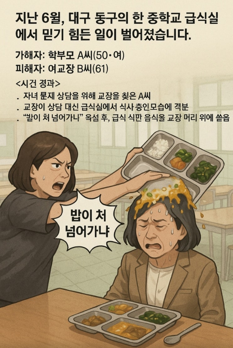 “밥이 넘어가냐?”… <b>교장</b> 머리에 <b>식판</b> 쏟은 <b>학부모</b> 사건