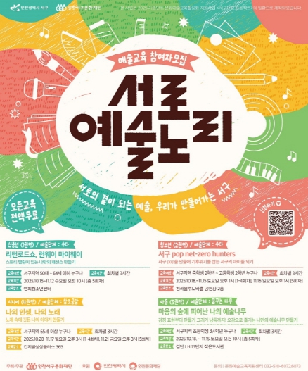 인천서구문화재단, 생활권역으로 찾아가는 맞춤형 예술교육 참여자 모집 시작