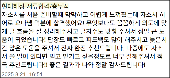  현대 채용, 자기소개서 첨삭 대필 후기