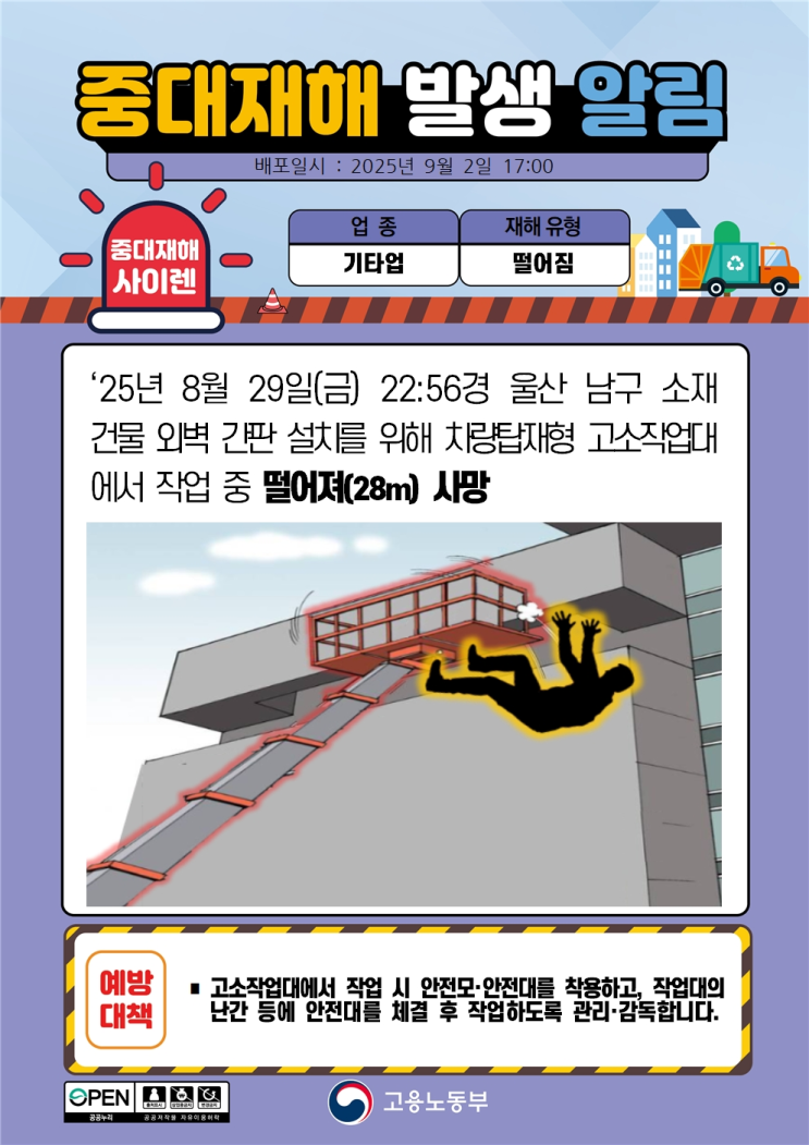  ['25.08.29]간판 작업 30대 8층 높이서 추락사