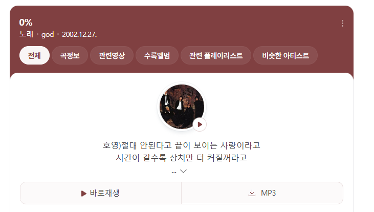 지오디 노래추천 (god) 0%