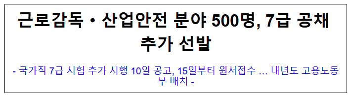 근로감독·산업안전 분야 500명, 7급 공채 추가 선발