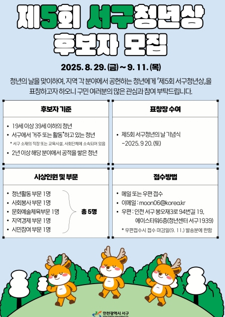  인천 서구, 제5회 서구청년상 후보 모집